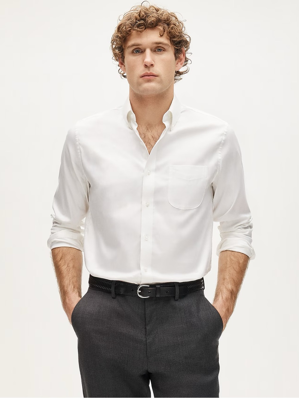 J. CREW Bowery Slim
performance stretch oxford shirt in White Size L $98 CP684